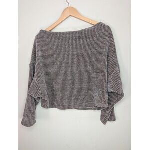 PROJECT SOCIAL T Ribbed Chenille Cropped Sweater Womens S Mocha Brown Minimalist